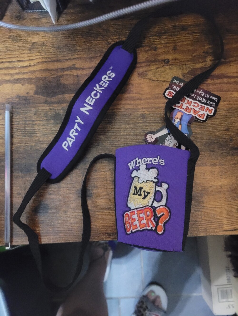 Party neckers Purple 'Where's My Beer?' Insulated Neck Lanyard Cup Holder